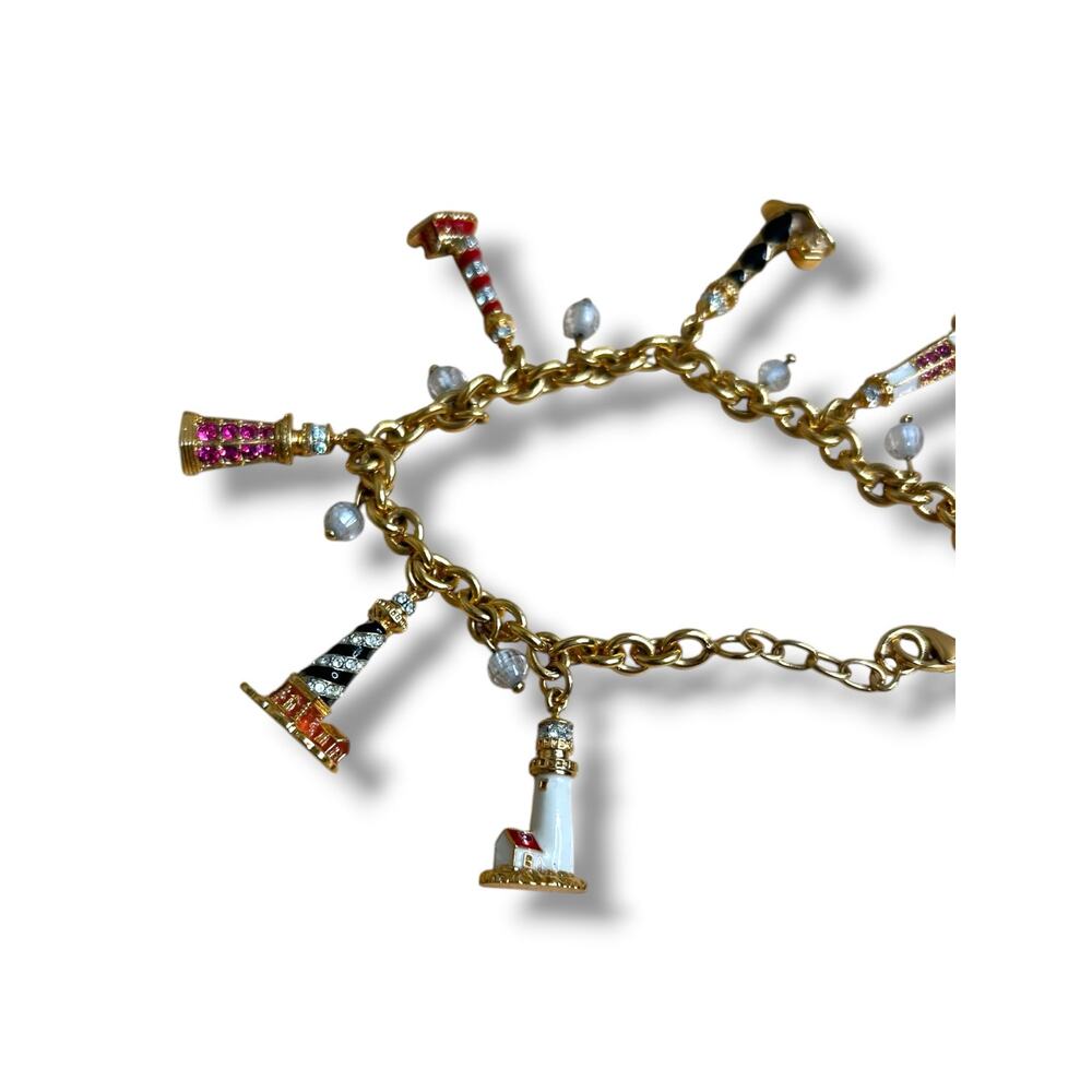 Bradford Exchange Guiding Lights Enamel Lighthouses Charm Bracelet Gold Tone - Picture 3 of 5